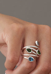 Blue Topaz and Green Tourmaline Sterling Silver 360 Ring