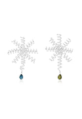 Blue Topaz and Green Tourmaline Sterling Silver Starfish Earrings