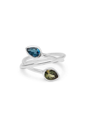Blue Topaz and Green Tourmaline Sterling Silver 360 Ring