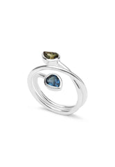 Blue Topaz and Green Tourmaline Sterling Silver 360 Ring