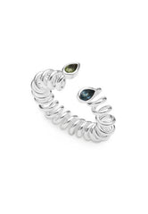 Blue Topaz and Green Tourmaline Sterling Silver Curl Ring