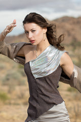 Pleated Lamé One Shoulder Top