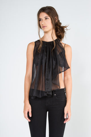 Silk Organza Pleated Open Back Top