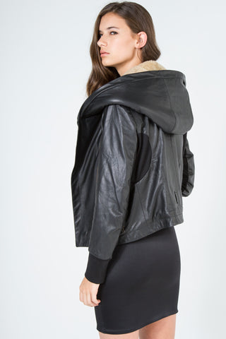 Deep Hood Shearling Leather Jacket