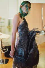 Metallic Silk One Shoulder Gown
