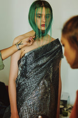 Metallic Silk One Shoulder Gown