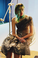 Metallic Silk One Shoulder Gown