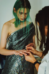Metallic Silk One Shoulder Gown