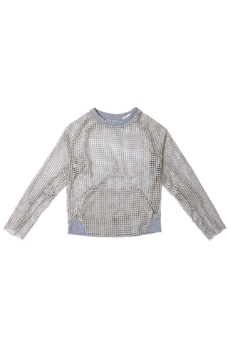 Silver Sequin Crochet Grid Crewneck